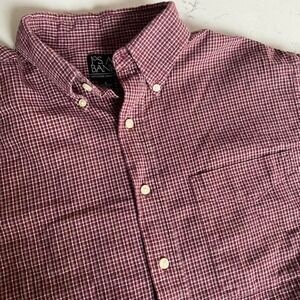 Mens Jos. A Bank Burgundy plaid‎ button up large excellent condition